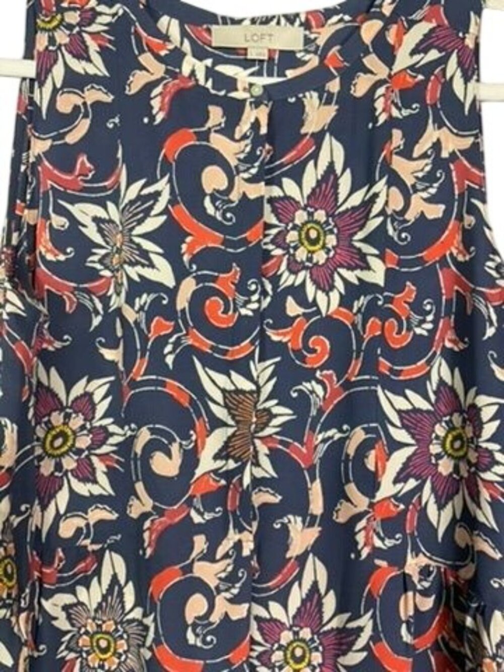 NWT LOFT Floral Print Shell Top Blue Orange Gold Sleeveless Size Large - Picture 3 of 12